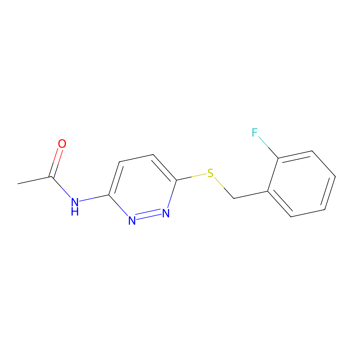 N-(6-((2-fluorobenzyl)thio)pyridazin-3-yl)acetamide molecular structure, CAS 1021091-34-8