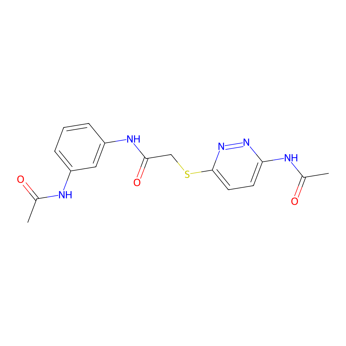 N-(3-acetamidophenyl)-2-((6-acetamidopyridazin-3-yl)thio)acetamide molecular structure, CAS 1021091-40-6