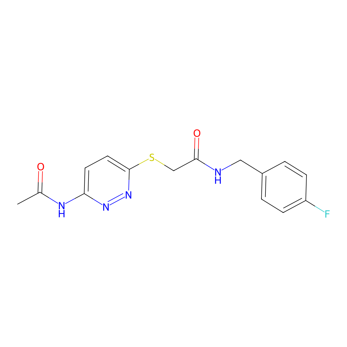 2-((6-acetamidopyridazin-3-yl)thio)-N-(4-fluorobenzyl)acetamide molecular structure, CAS 1021091-41-7