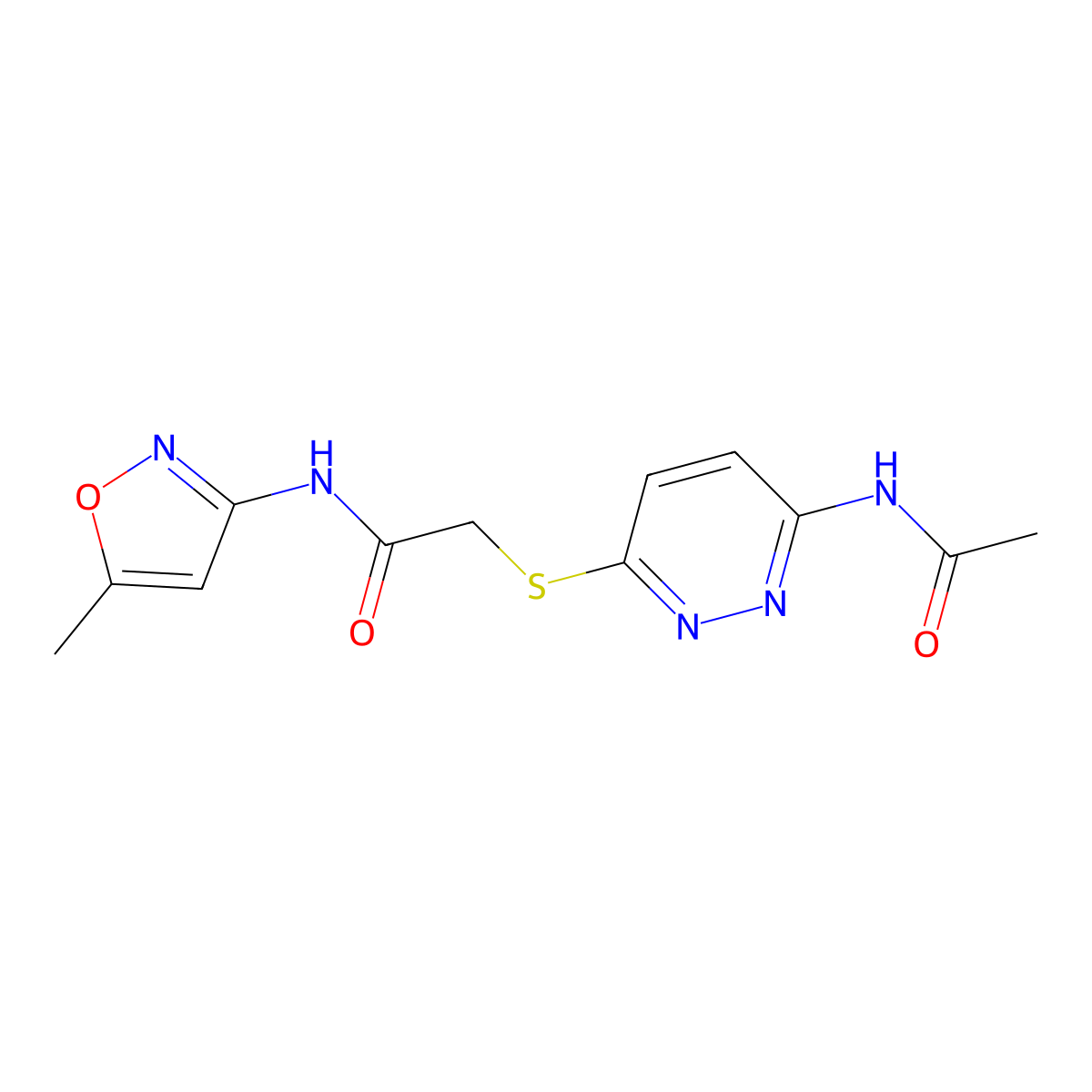2-((6-acetamidopyridazin-3-yl)thio)-N-(5-methylisoxazol-3-yl)acetamide molecular structure, CAS 1021091-44-0