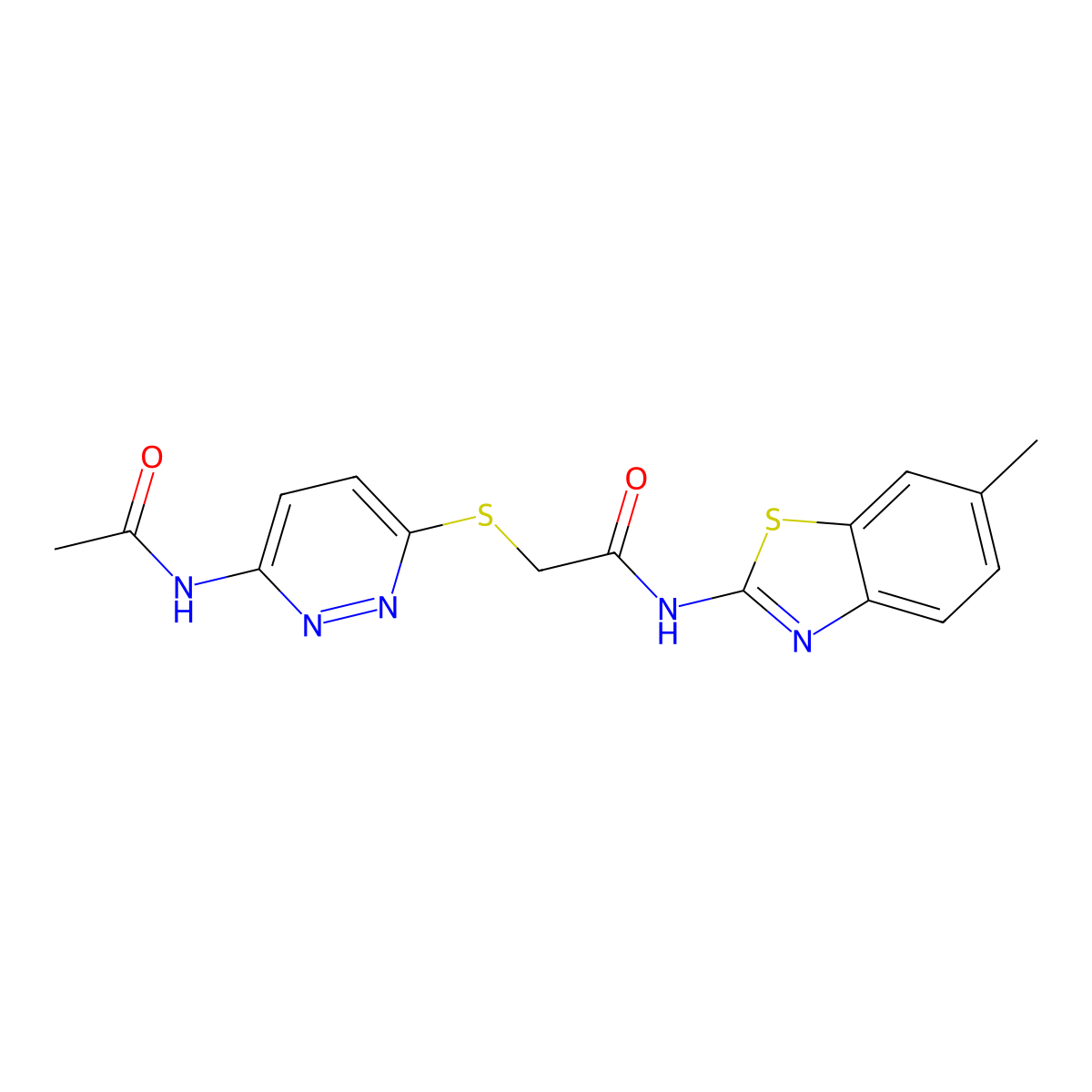 2-((6-acetamidopyridazin-3-yl)thio)-N-(6-methylbenzo[d]thiazol-2-yl)acetamide molecular structure, CAS 1021091-45-1