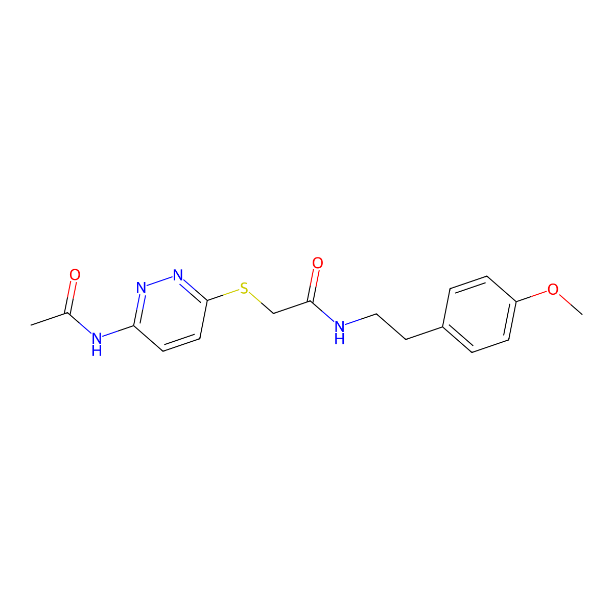 2-((6-acetamidopyridazin-3-yl)thio)-N-(4-methoxyphenethyl)acetamide molecular structure, CAS 1021091-49-5