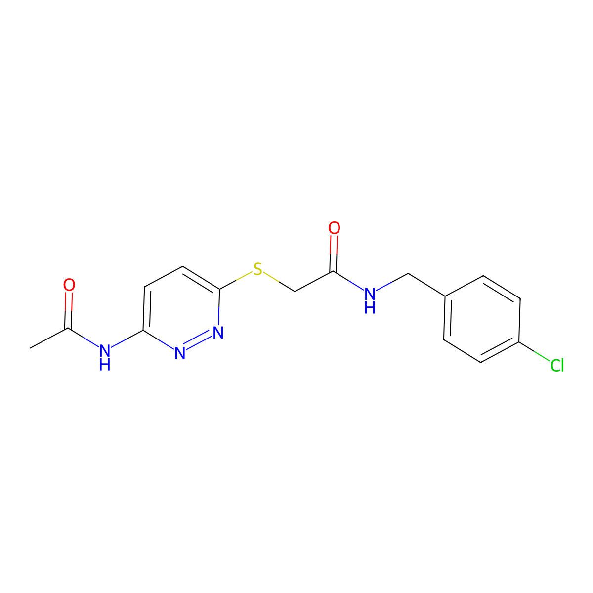2-((6-acetamidopyridazin-3-yl)thio)-N-(4-chlorobenzyl)acetamide molecular structure, CAS 1021091-53-1