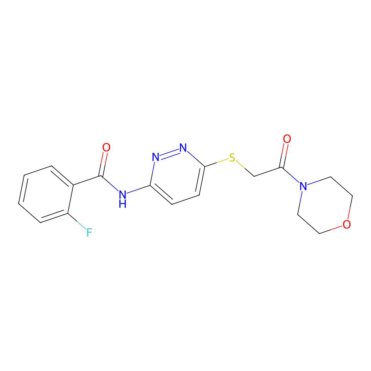 2-fluoro-N-(6-((2-morpholino-2-oxoethyl)thio)pyridazin-3-yl)benzamide molecular structure, CAS 1021091-67-7