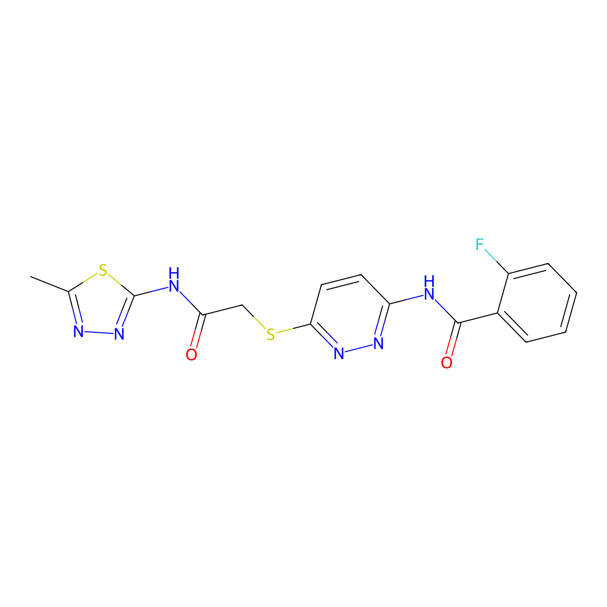 2-fluoro-N-(6-((2-((5-methyl-1,3,4-thiadiazol-2-yl)amino)-2-oxoethyl)thio)pyridazin-3-yl)benzamide molecular structure, CAS 1021091-70-2
