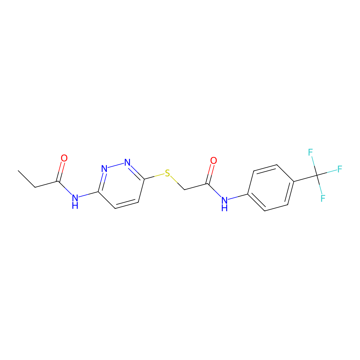 N-(6-((2-oxo-2-((4-(trifluoromethyl)phenyl)amino)ethyl)thio)pyridazin-3-yl)propionamide molecular structure, CAS 1021091-78-0