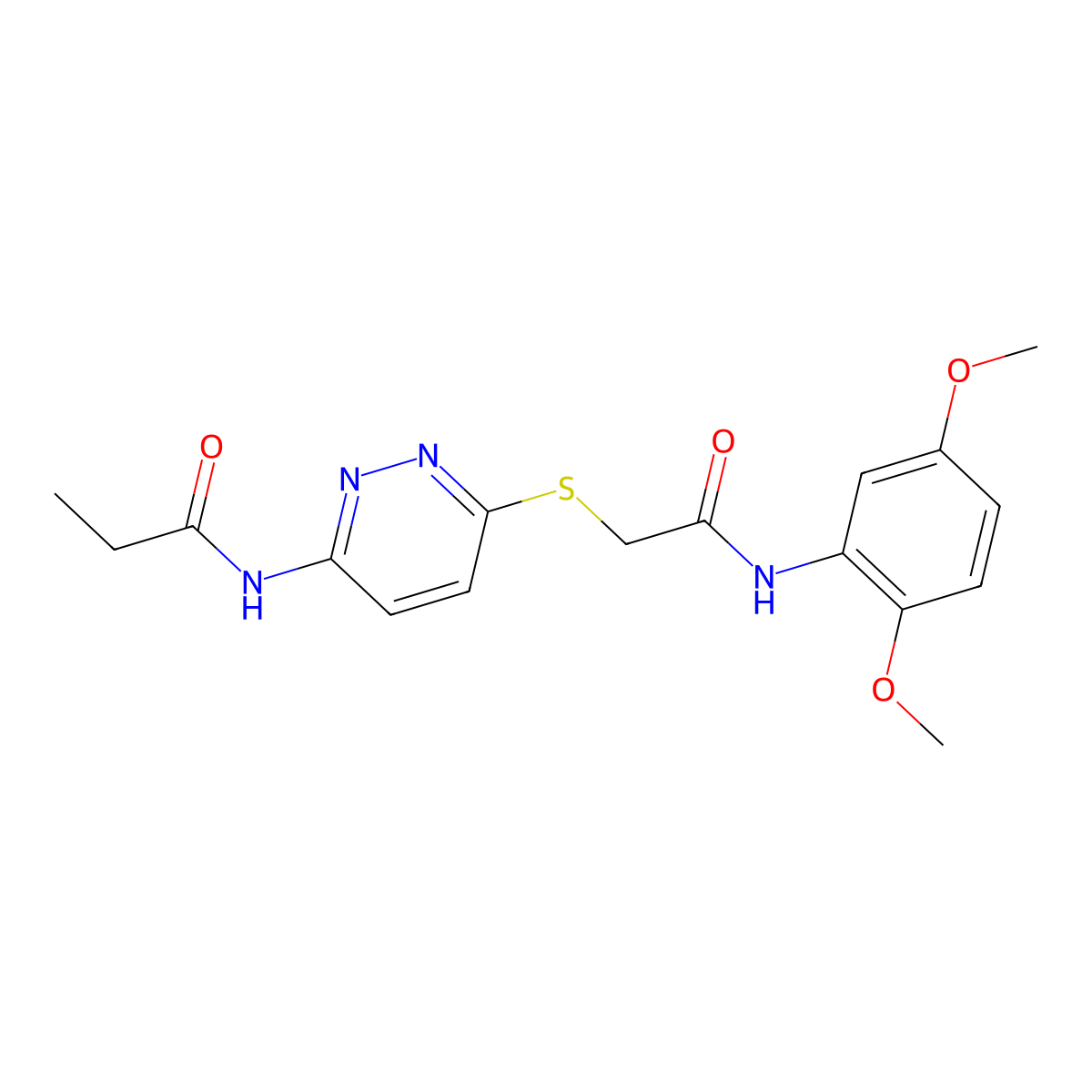 N-(6-((2-((2,5-dimethoxyphenyl)amino)-2-oxoethyl)thio)pyridazin-3-yl)propionamide molecular structure, CAS 1021091-80-4
