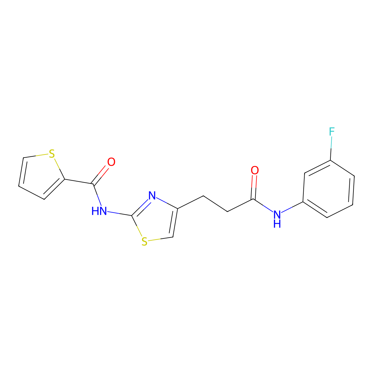 N-(4-(3-((3-fluorophenyl)amino)-3-oxopropyl)thiazol-2-yl)thiophene-2-carboxamide molecular structure, CAS 1021091-97-3