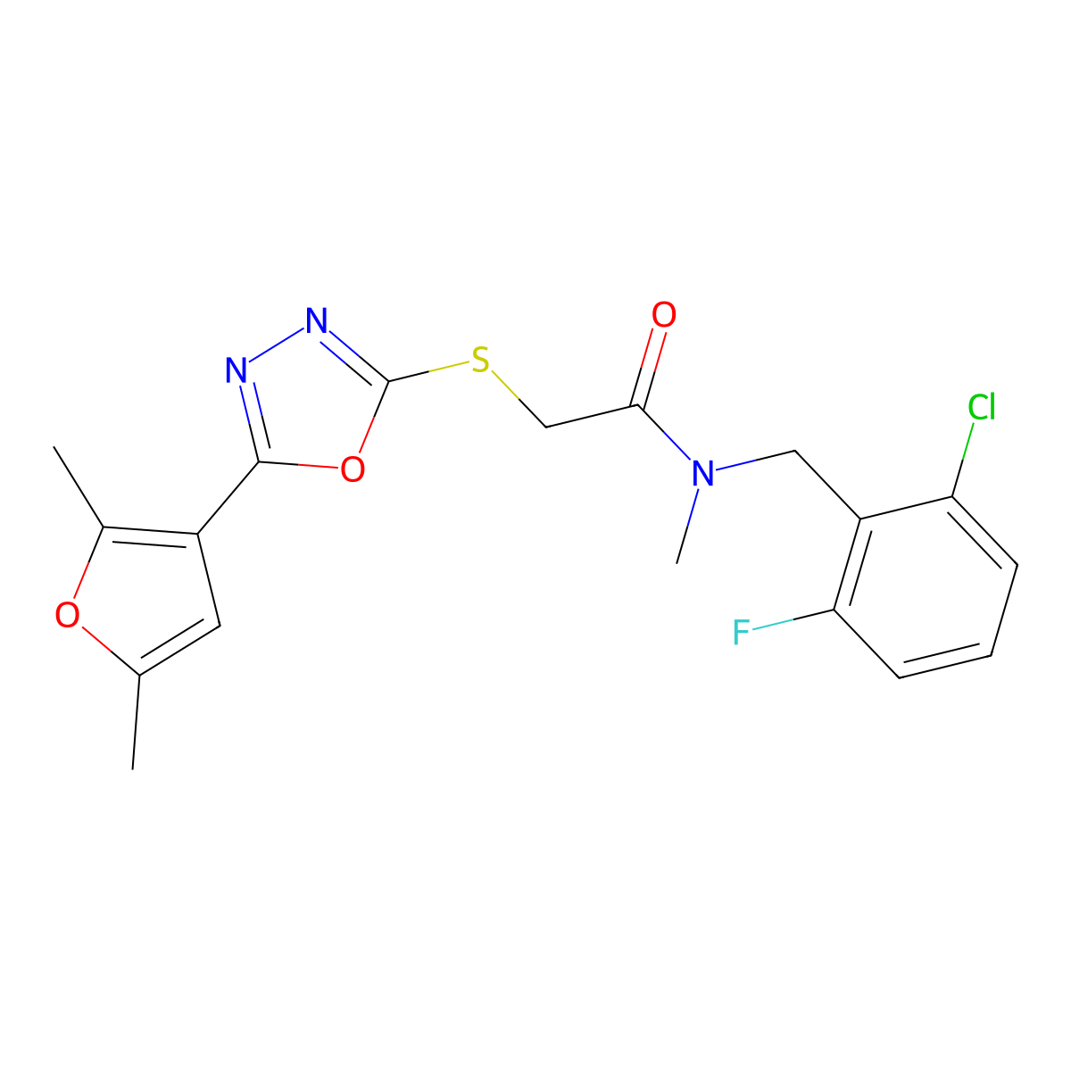 N-(2-chloro-6-fluorobenzyl)-2-((5-(2,5-dimethylfuran-3-yl)-1,3,4-oxadiazol-2-yl)thio)-N-methylacetamide molecular structure, CAS 1021092-12-5