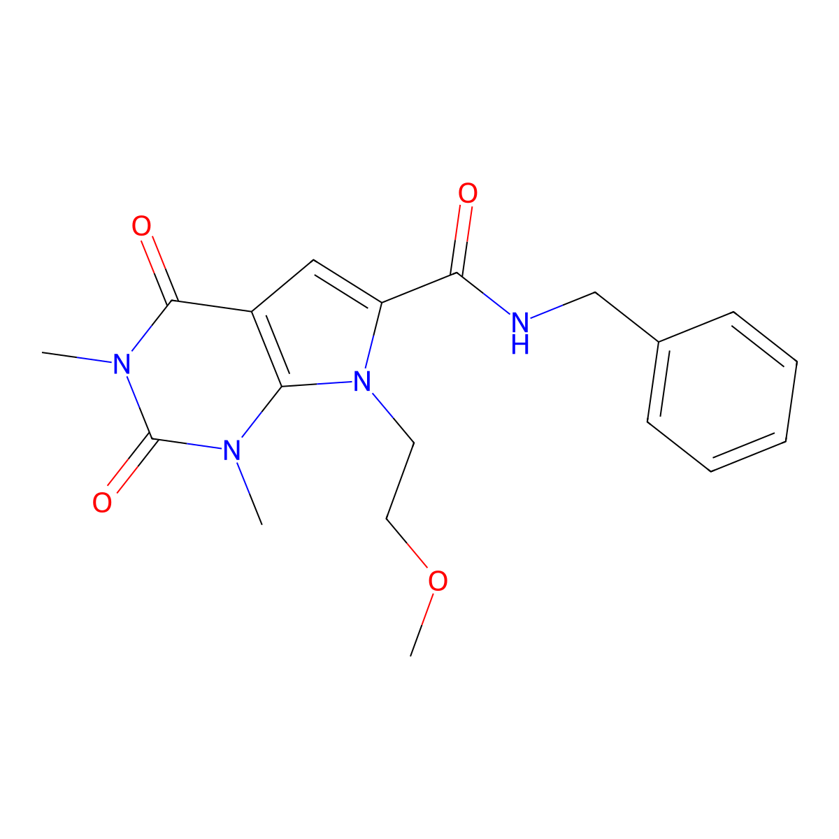 N-benzyl-7-(2-methoxyethyl)-1,3-dimethyl-2,4-dioxo-2,3,4,7-tetrahydro-1H-pyrrolo[2,3-d]pyrimidine-6-carboxamide molecular structure, CAS 1021092-17-0