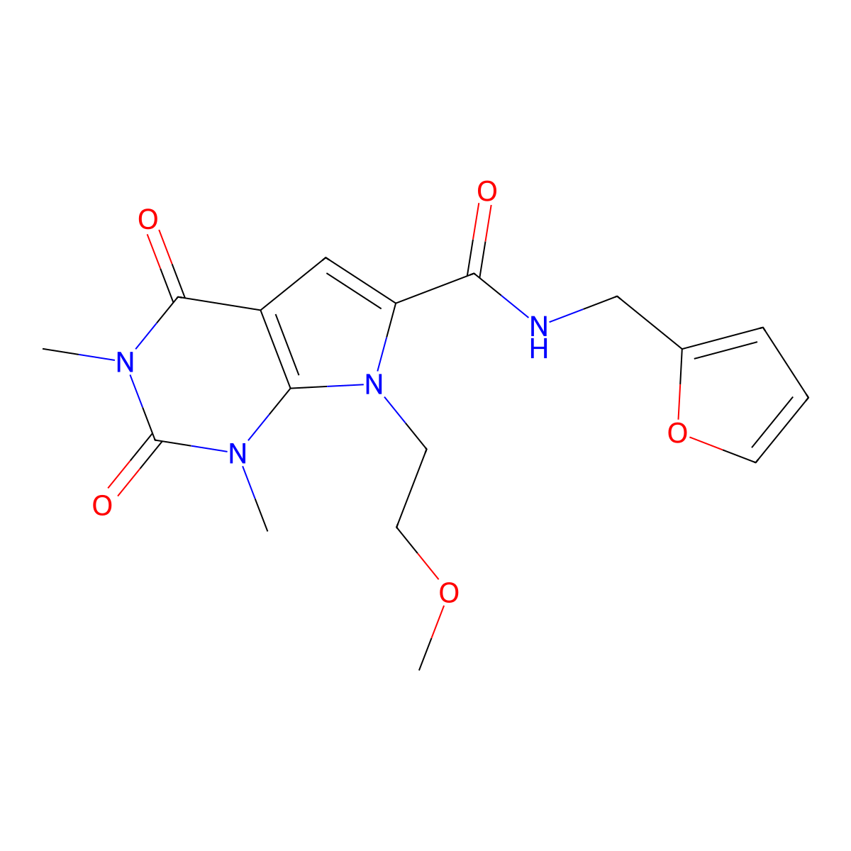 N-(furan-2-ylmethyl)-7-(2-methoxyethyl)-1,3-dimethyl-2,4-dioxo-2,3,4,7-tetrahydro-1H-pyrrolo[2,3-d]pyrimidine-6-carboxamide molecular structure, CAS 1021092-19-2