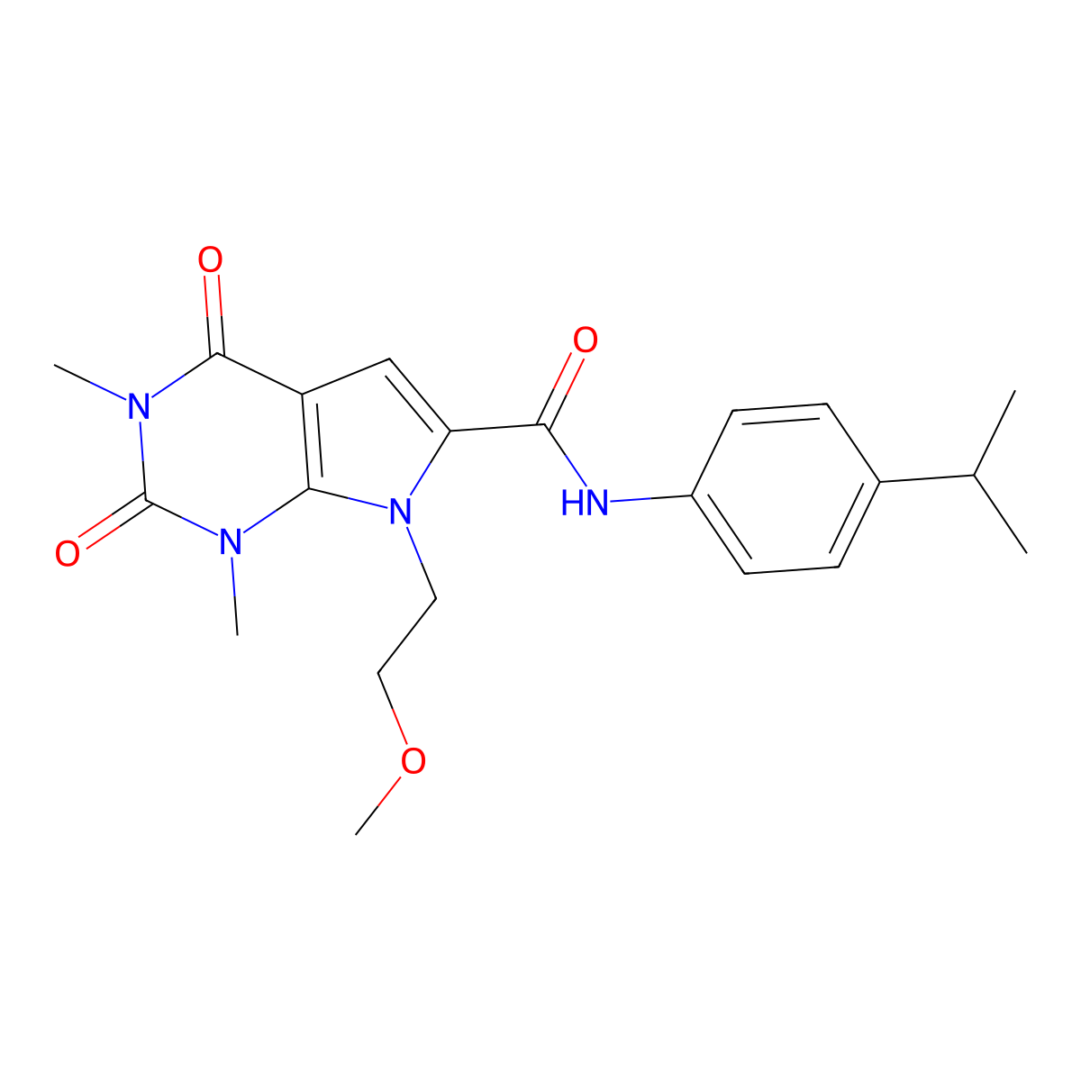 N-(4-isopropylphenyl)-7-(2-methoxyethyl)-1,3-dimethyl-2,4-dioxo-2,3,4,7-tetrahydro-1H-pyrrolo[2,3-d]pyrimidine-6-carboxamide molecular structure, CAS 1021092-22-7