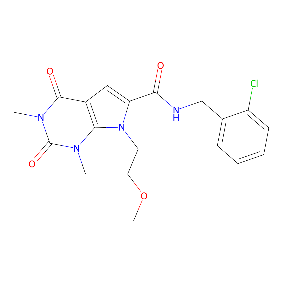 N-(2-chlorobenzyl)-7-(2-methoxyethyl)-1,3-dimethyl-2,4-dioxo-2,3,4,7-tetrahydro-1H-pyrrolo[2,3-d]pyrimidine-6-carboxamide molecular structure, CAS 1021092-24-9