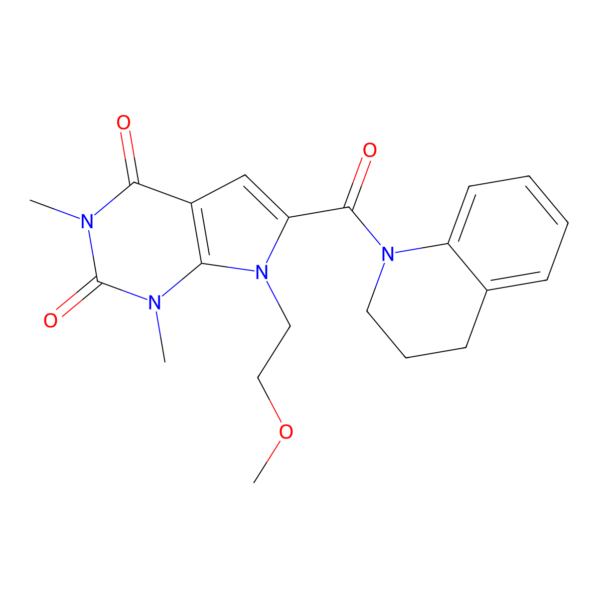 6-(3,4-dihydroquinolin-1(2H)-ylcarbonyl)-7-(2-methoxyethyl)-1,3-dimethyl-1H-pyrrolo[2,3-d]pyrimidine-2,4(3H,7H)-dione molecular structure, CAS 1021092-26-1