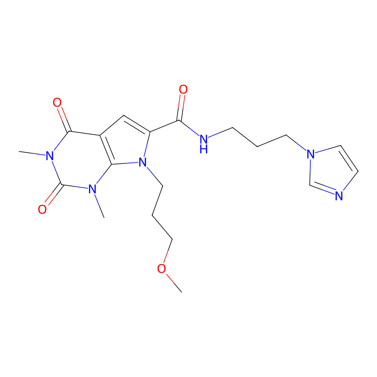 N-(3-(1H-imidazol-1-yl)propyl)-7-(3-methoxypropyl)-1,3-dimethyl-2,4-dioxo-2,3,4,7-tetrahydro-1H-pyrrolo[2,3-d]pyrimidine-6-carboxamide molecular structure, CAS 1021092-30-7