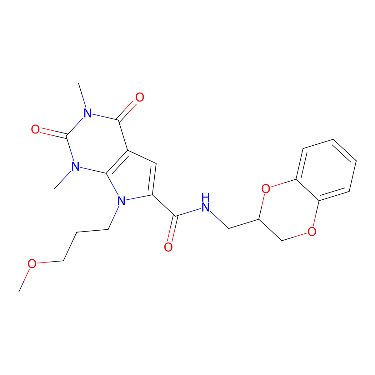 N-((2,3-dihydrobenzo[b][1,4]dioxin-2-yl)methyl)-7-(3-methoxypropyl)-1,3-dimethyl-2,4-dioxo-2,3,4,7-tetrahydro-1H-pyrrolo[2,3-d]pyrimidine-6-carboxamide molecular structure, CAS 1021092-36-3