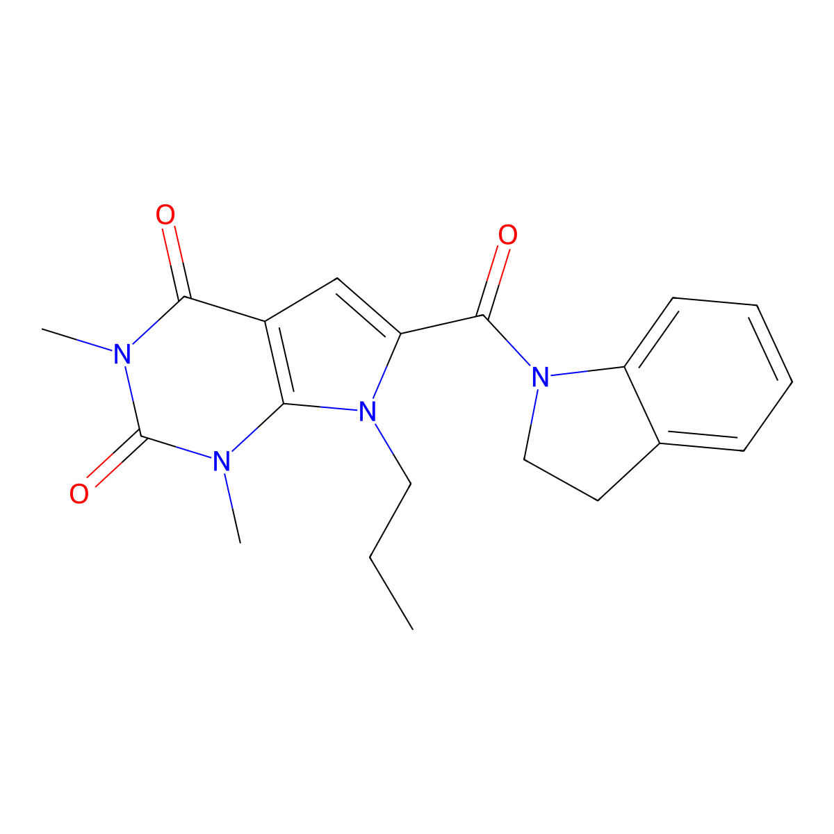 6-(indoline-1-carbonyl)-1,3-dimethyl-7-propyl-1H-pyrrolo[2,3-d]pyrimidine-2,4(3H,7H)-dione molecular structure, CAS 1021092-42-1