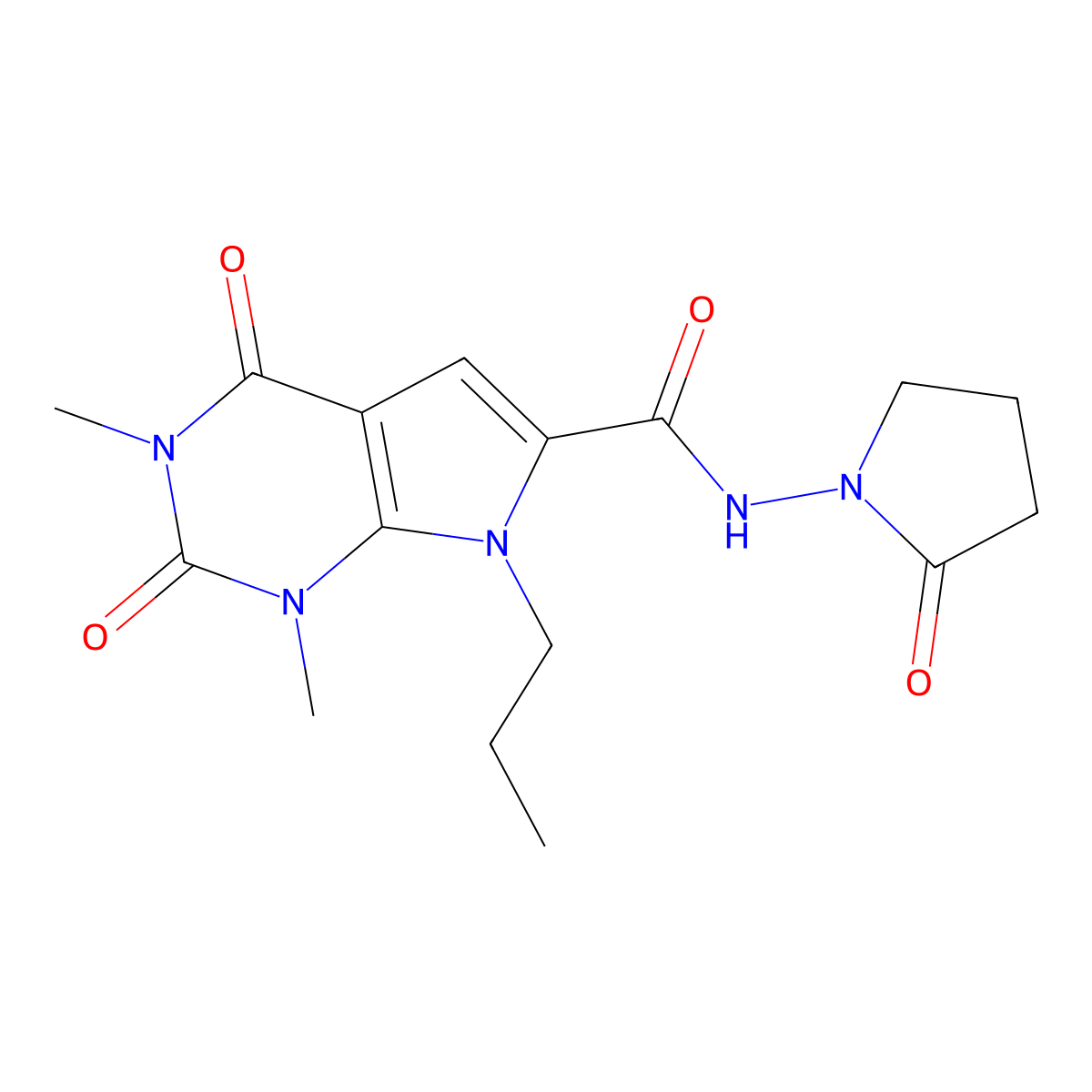 1,3-dimethyl-2,4-dioxo-N-(2-oxopyrrolidin-1-yl)-7-propyl-2,3,4,7-tetrahydro-1H-pyrrolo[2,3-d]pyrimidine-6-carboxamide molecular structure, CAS 1021092-45-4