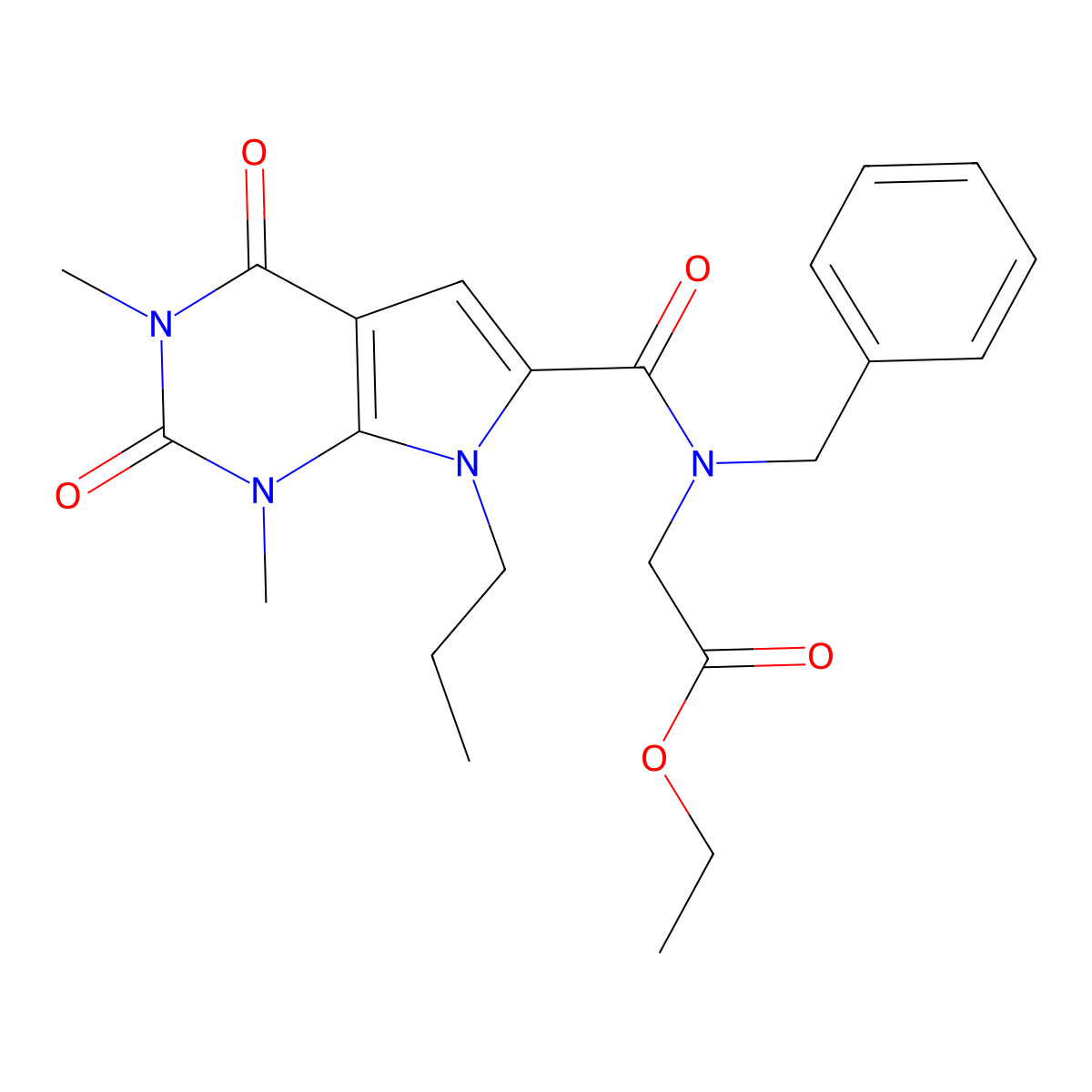 ethyl 2-(N-benzyl-1,3-dimethyl-2,4-dioxo-7-propyl-2,3,4,7-tetrahydro-1H-pyrrolo[2,3-d]pyrimidine-6-carboxamido)acetate molecular structure, CAS 1021092-48-7