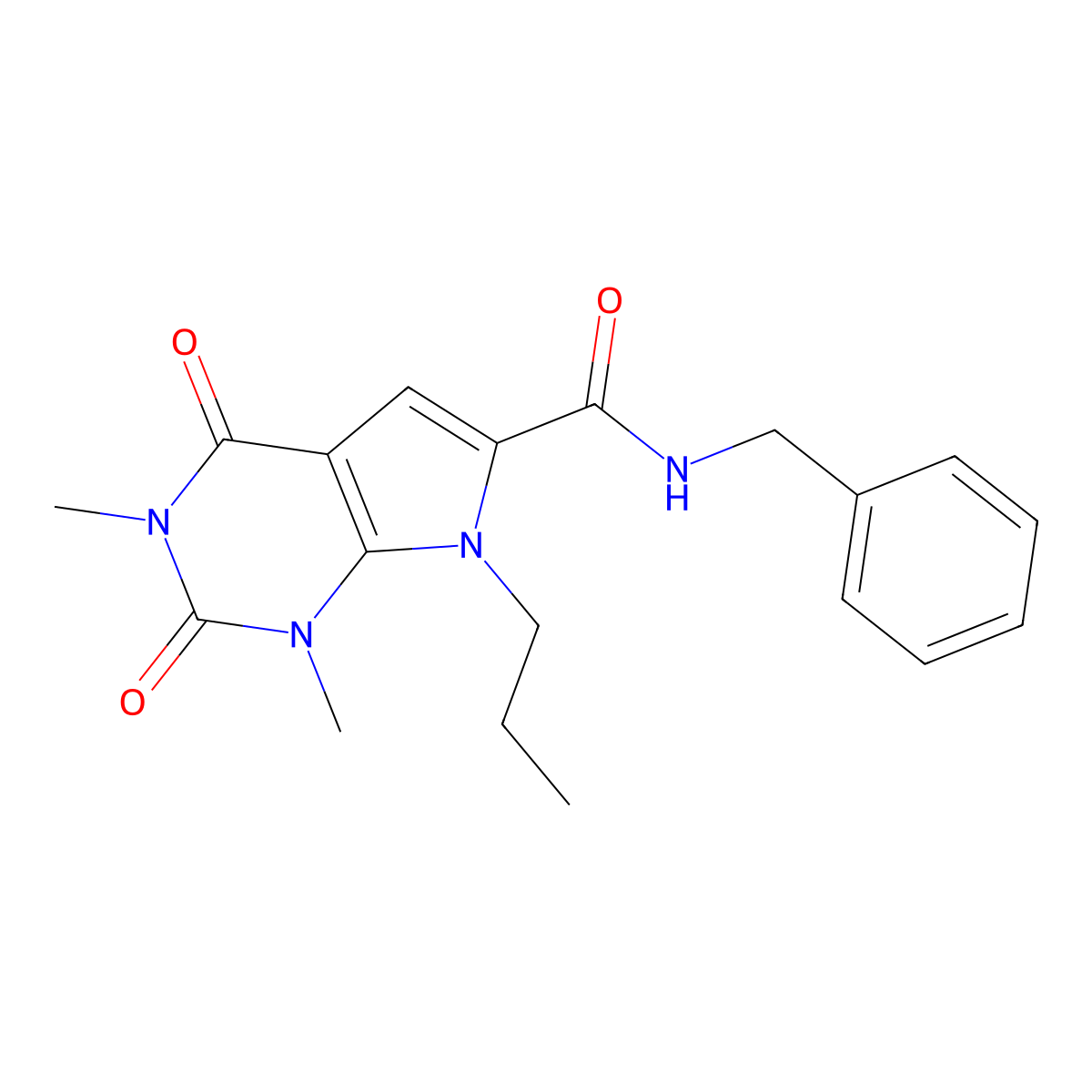 N-benzyl-1,3-dimethyl-2,4-dioxo-7-propyl-2,3,4,7-tetrahydro-1H-pyrrolo[2,3-d]pyrimidine-6-carboxamide molecular structure, CAS 1021092-51-2