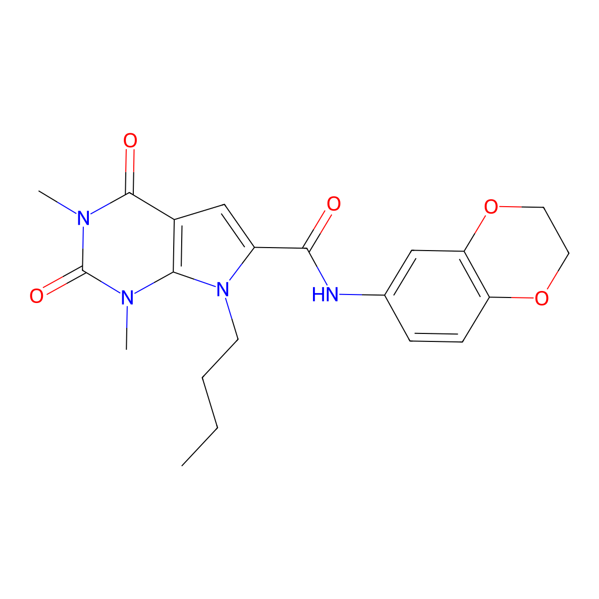 7-butyl-N-(2,3-dihydro-1,4-benzodioxin-6-yl)-1,3-dimethyl-2,4-dioxo-2,3,4,7-tetrahydro-1H-pyrrolo[2,3-d]pyrimidine-6-carboxamide molecular structure, CAS 1021092-63-6