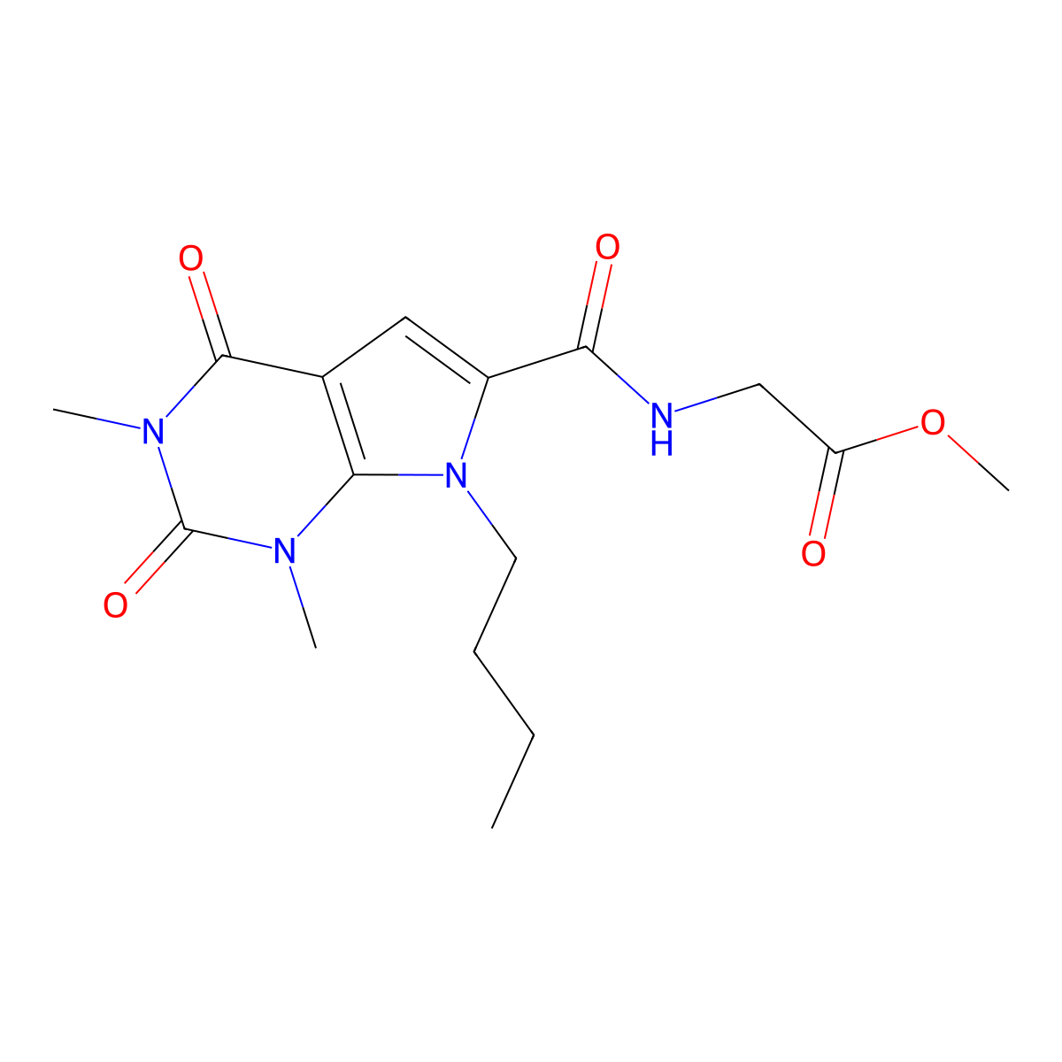 methyl 2-(7-butyl-1,3-dimethyl-2,4-dioxo-2,3,4,7-tetrahydro-1H-pyrrolo[2,3-d]pyrimidine-6-carboxamido)acetate molecular structure, CAS 1021092-66-9