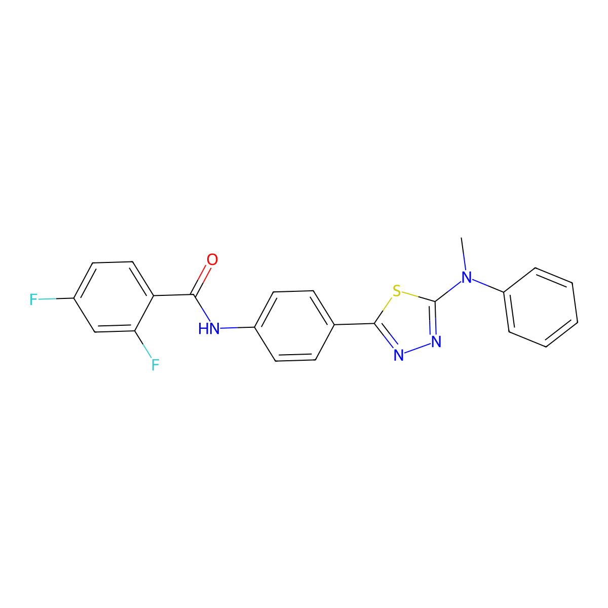 2,4-difluoro-N-(4-(5-(methyl(phenyl)amino)-1,3,4-thiadiazol-2-yl)phenyl)benzamide molecular structure, CAS 1021092-78-3