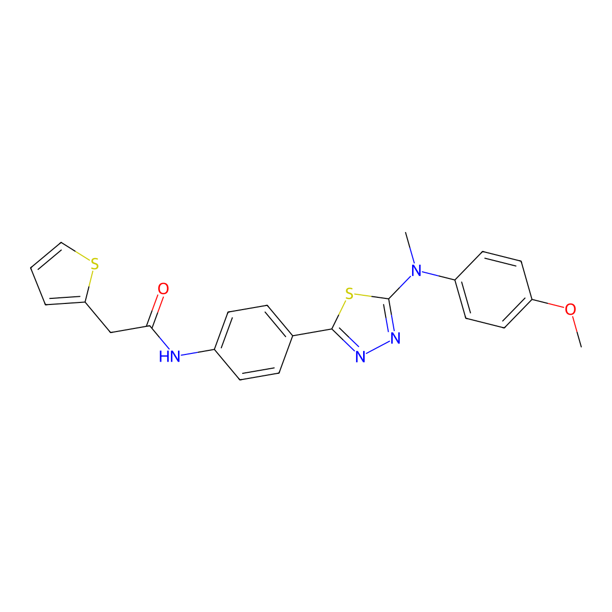 N-(4-(5-((4-methoxyphenyl)(methyl)amino)-1,3,4-thiadiazol-2-yl)phenyl)-2-(thiophen-2-yl)acetamide molecular structure, CAS 1021092-81-8