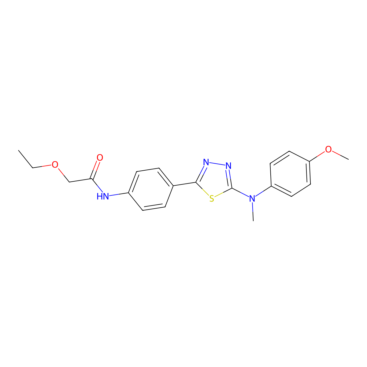 2-ethoxy-N-(4-(5-((4-methoxyphenyl)(methyl)amino)-1,3,4-thiadiazol-2-yl)phenyl)acetamide molecular structure, CAS 1021092-89-6