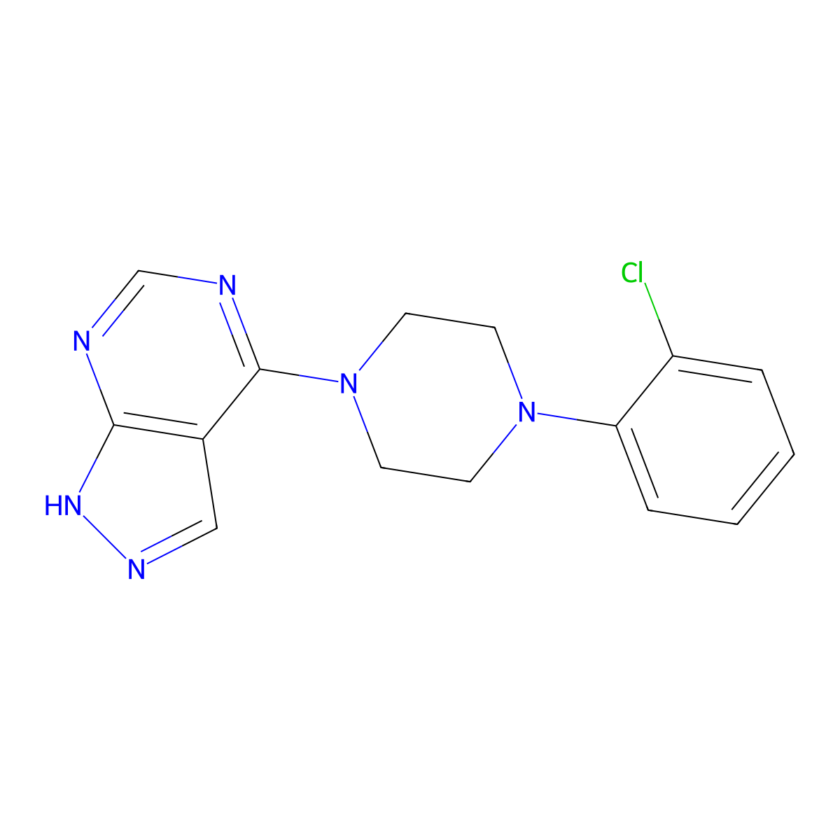 4-(4-(2-chlorophenyl)piperazin-1-yl)-1H-pyrazolo[3,4-d]pyrimidine molecular structure, CAS 1021093-09-3