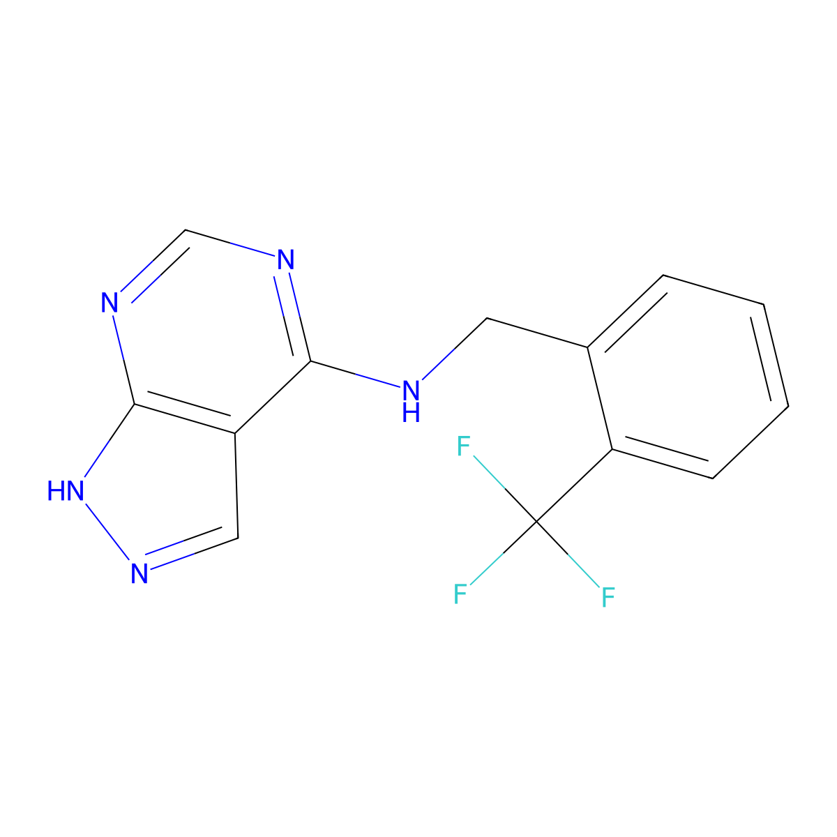 N-(2-(trifluoromethyl)benzyl)-1H-pyrazolo[3,4-d]pyrimidin-4-amine molecular structure, CAS 1021093-17-3