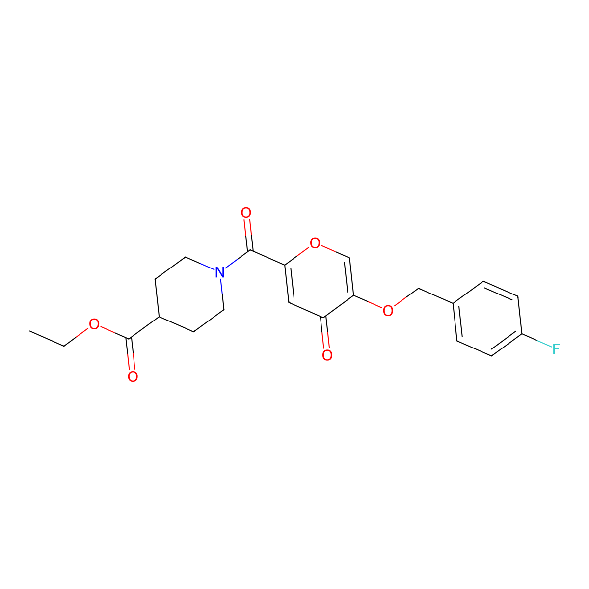 ethyl 1-(5-((4-fluorobenzyl)oxy)-4-oxo-4H-pyran-2-carbonyl)piperidine-4-carboxylate molecular structure, CAS 1021093-49-1