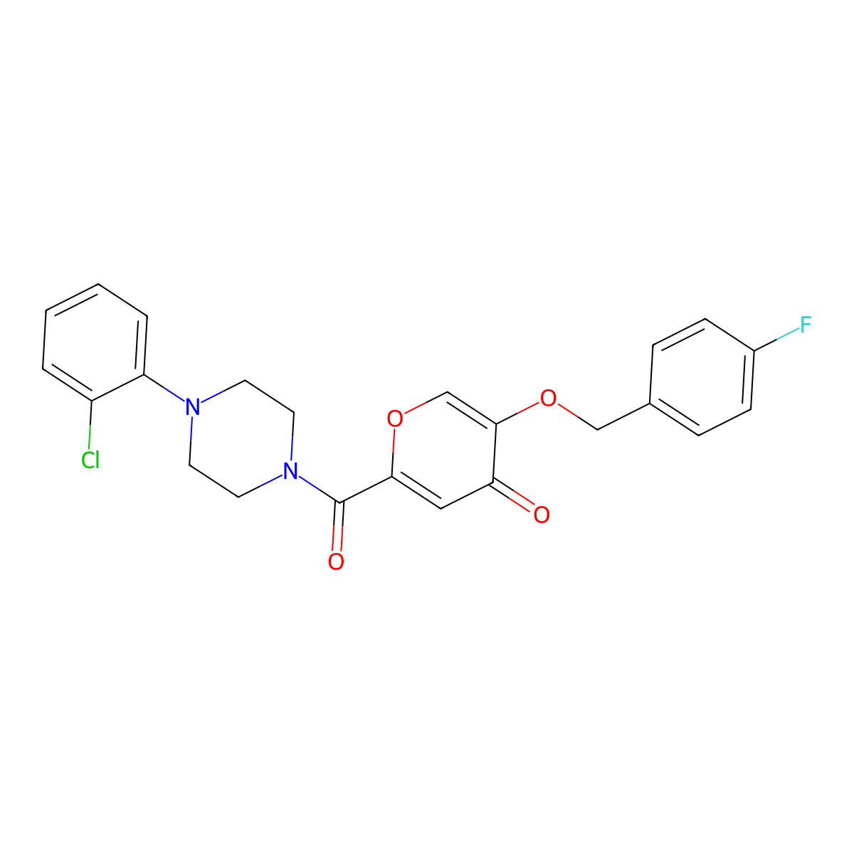 2-(4-(2-chlorophenyl)piperazine-1-carbonyl)-5-((4-fluorobenzyl)oxy)-4H-pyran-4-one molecular structure, CAS 1021093-53-7