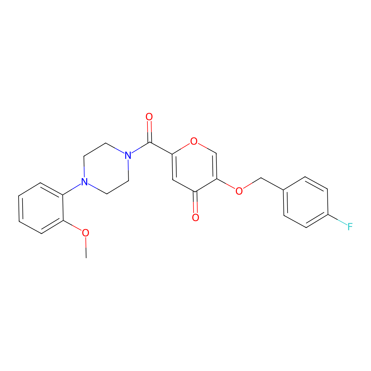 5-((4-fluorobenzyl)oxy)-2-(4-(2-methoxyphenyl)piperazine-1-carbonyl)-4H-pyran-4-one molecular structure, CAS 1021093-57-1