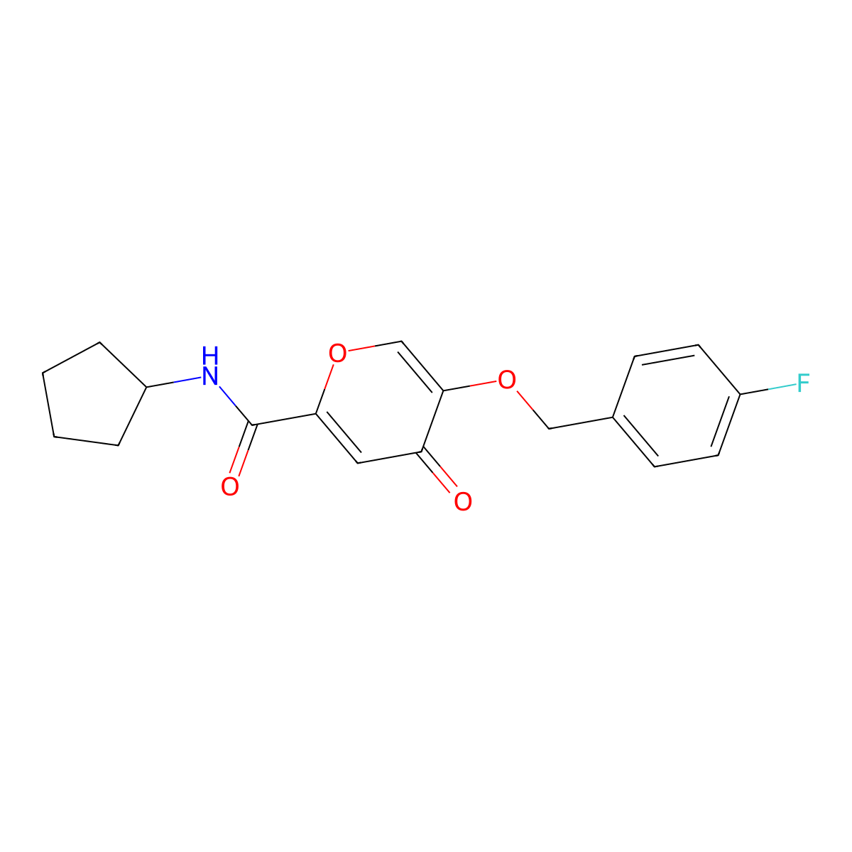 N-cyclopentyl-5-((4-fluorobenzyl)oxy)-4-oxo-4H-pyran-2-carboxamide molecular structure, CAS 1021093-61-7