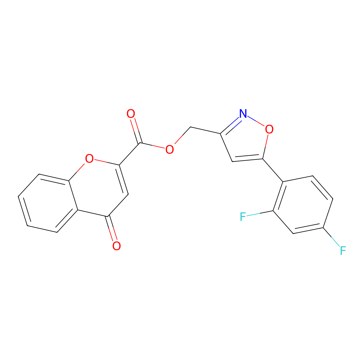 (5-(2,4-difluorophenyl)isoxazol-3-yl)methyl 4-oxo-4H-chromene-2-carboxylate molecular structure, CAS 1021093-64-0