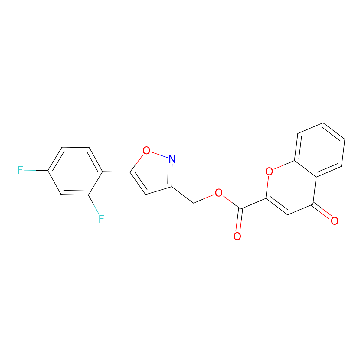 (5-(2,4-difluorophenyl)isoxazol-3-yl)methyl 4-oxo-4H-chromene-2-carboxylate molecular structure, CAS 1021093-64-0