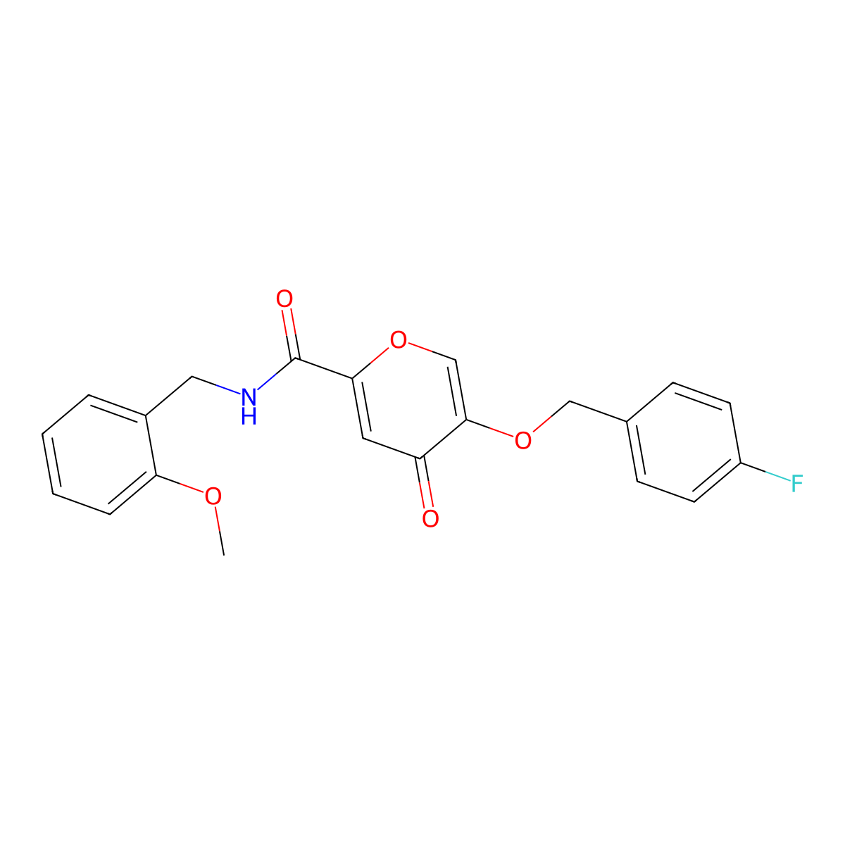 5-((4-fluorobenzyl)oxy)-N-(2-methoxybenzyl)-4-oxo-4H-pyran-2-carboxamide molecular structure, CAS 1021093-65-1