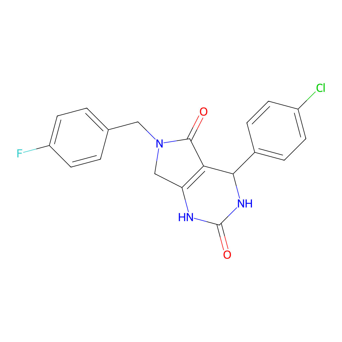 4-(4-chlorophenyl)-6-(4-fluorobenzyl)-3,4,6,7-tetrahydro-1H-pyrrolo[3,4-d]pyrimidine-2,5-dione molecular structure, CAS 1021093-67-3