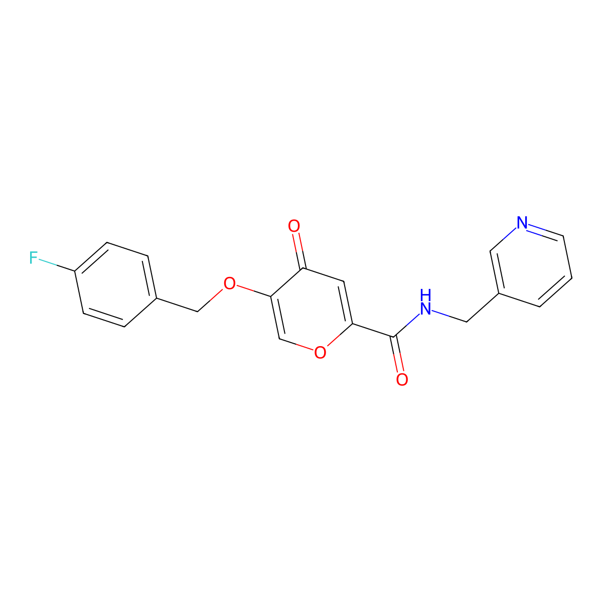 5-((4-fluorobenzyl)oxy)-4-oxo-N-(pyridin-3-ylmethyl)-4H-pyran-2-carboxamide molecular structure, CAS 1021093-68-4