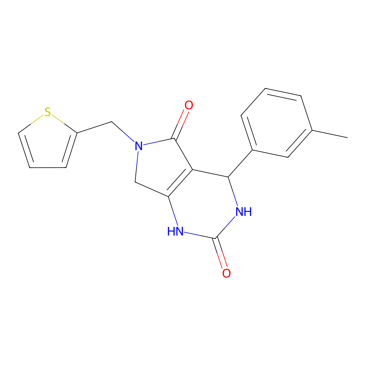 6-(thiophen-2-ylmethyl)-4-(m-tolyl)-3,4,6,7-tetrahydro-1H-pyrrolo[3,4-d]pyrimidine-2,5-dione molecular structure, CAS 1021093-71-9