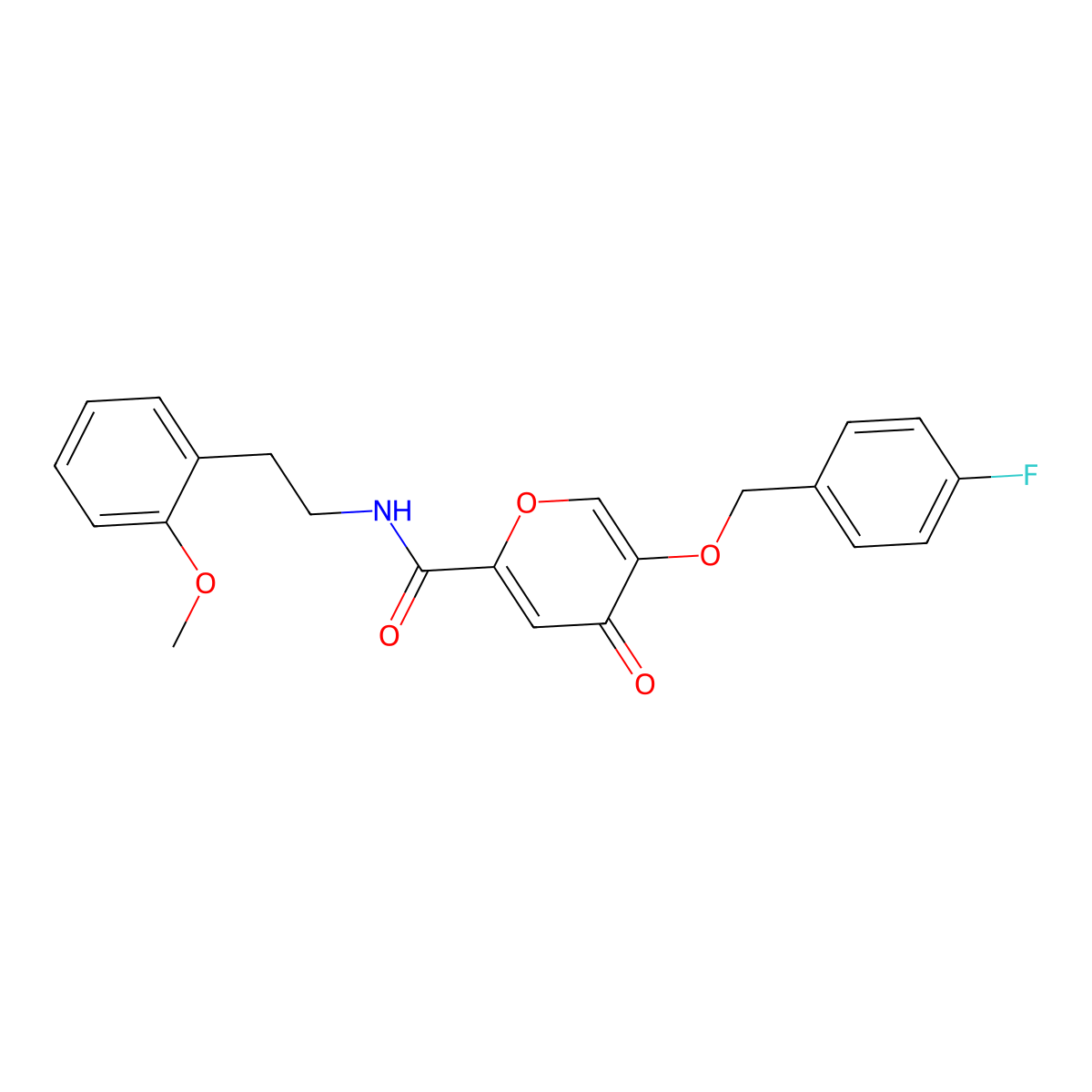 5-((4-fluorobenzyl)oxy)-N-(2-methoxyphenethyl)-4-oxo-4H-pyran-2-carboxamide molecular structure, CAS 1021093-72-0