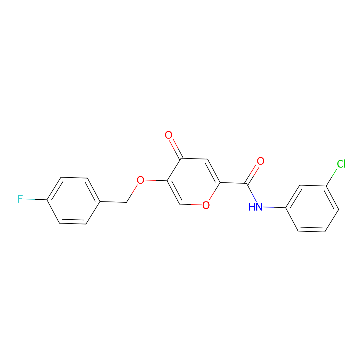 N-(3-chlorophenyl)-5-((4-fluorobenzyl)oxy)-4-oxo-4H-pyran-2-carboxamide molecular structure, CAS 1021093-79-7