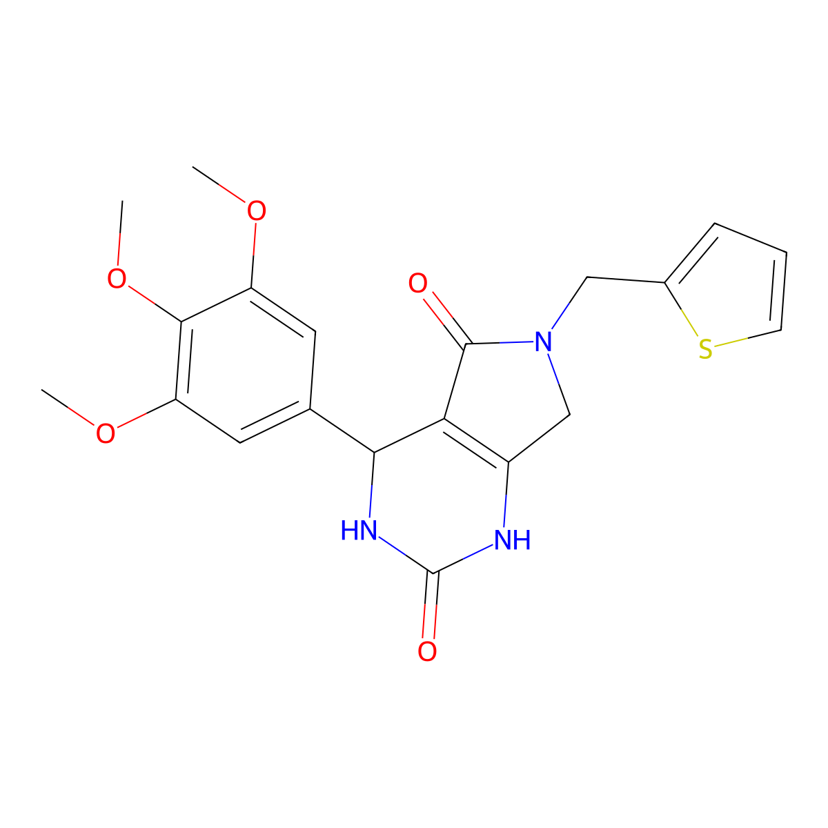 6-(thiophen-2-ylmethyl)-4-(3,4,5-trimethoxyphenyl)-3,4,6,7-tetrahydro-1H-pyrrolo[3,4-d]pyrimidine-2,5-dione molecular structure, CAS 1021093-83-3