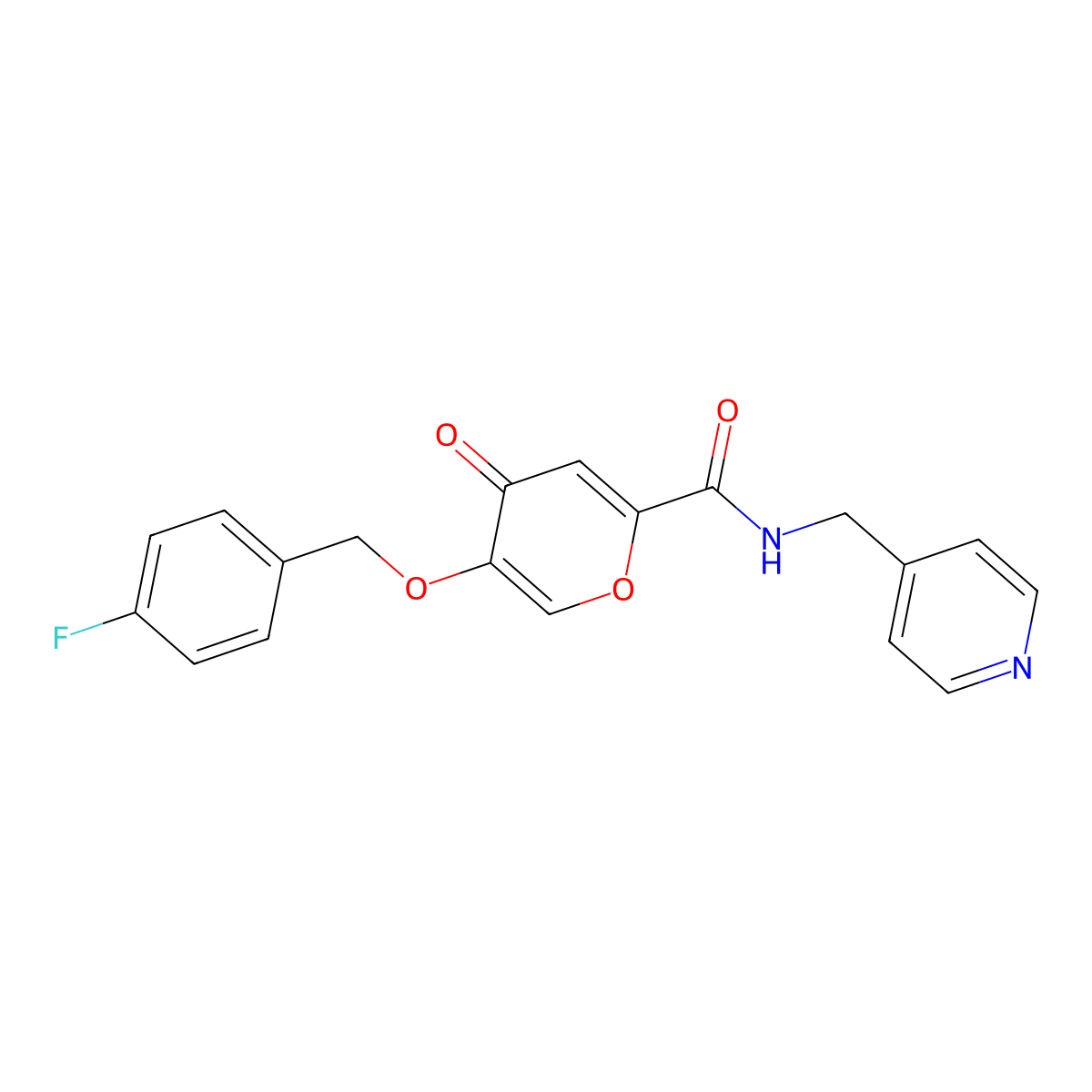 5-((4-fluorobenzyl)oxy)-4-oxo-N-(pyridin-4-ylmethyl)-4H-pyran-2-carboxamide molecular structure, CAS 1021093-86-6
