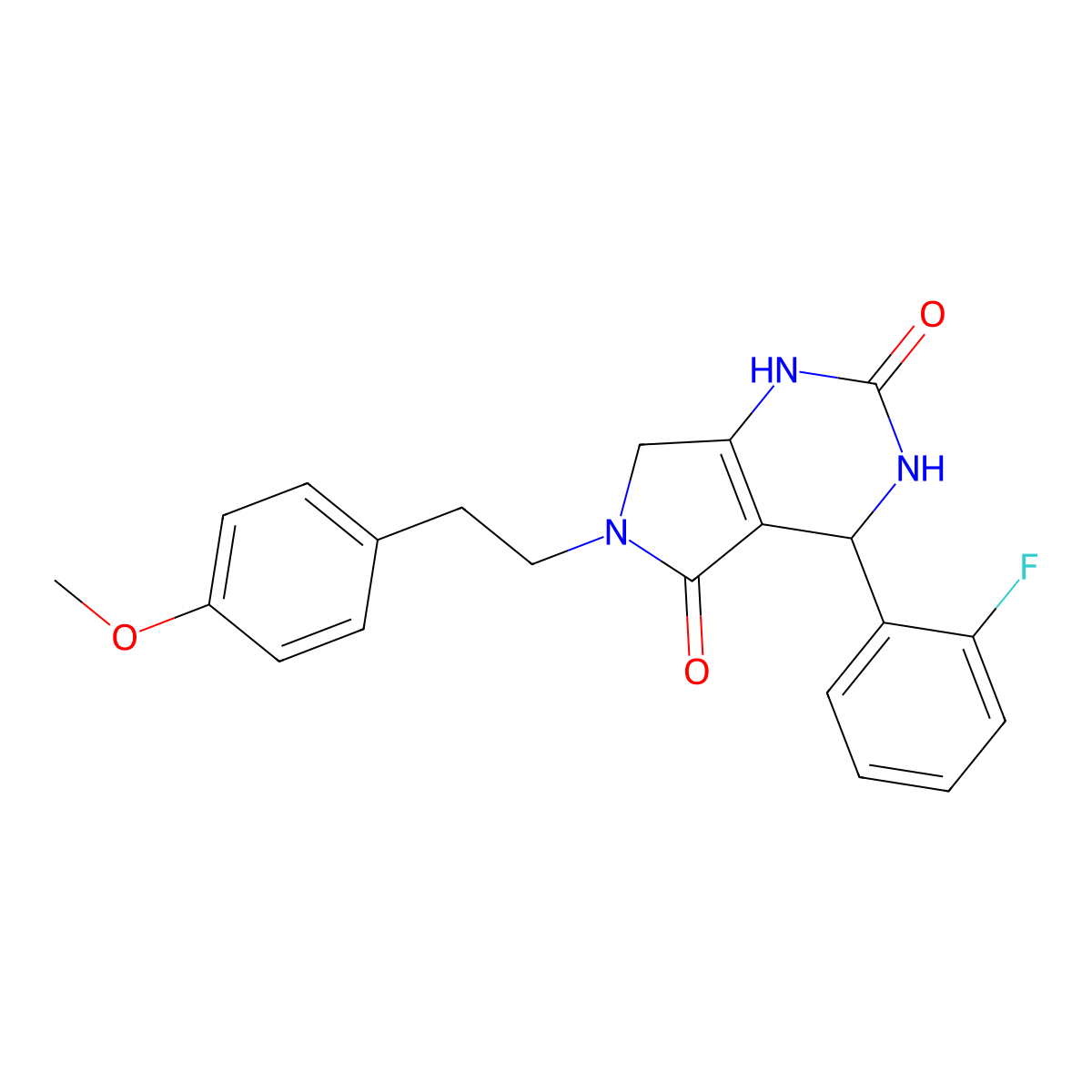 4-(2-fluorophenyl)-6-(4-methoxyphenethyl)-3,4,6,7-tetrahydro-1H-pyrrolo[3,4-d]pyrimidine-2,5-dione molecular structure, CAS 1021093-88-8