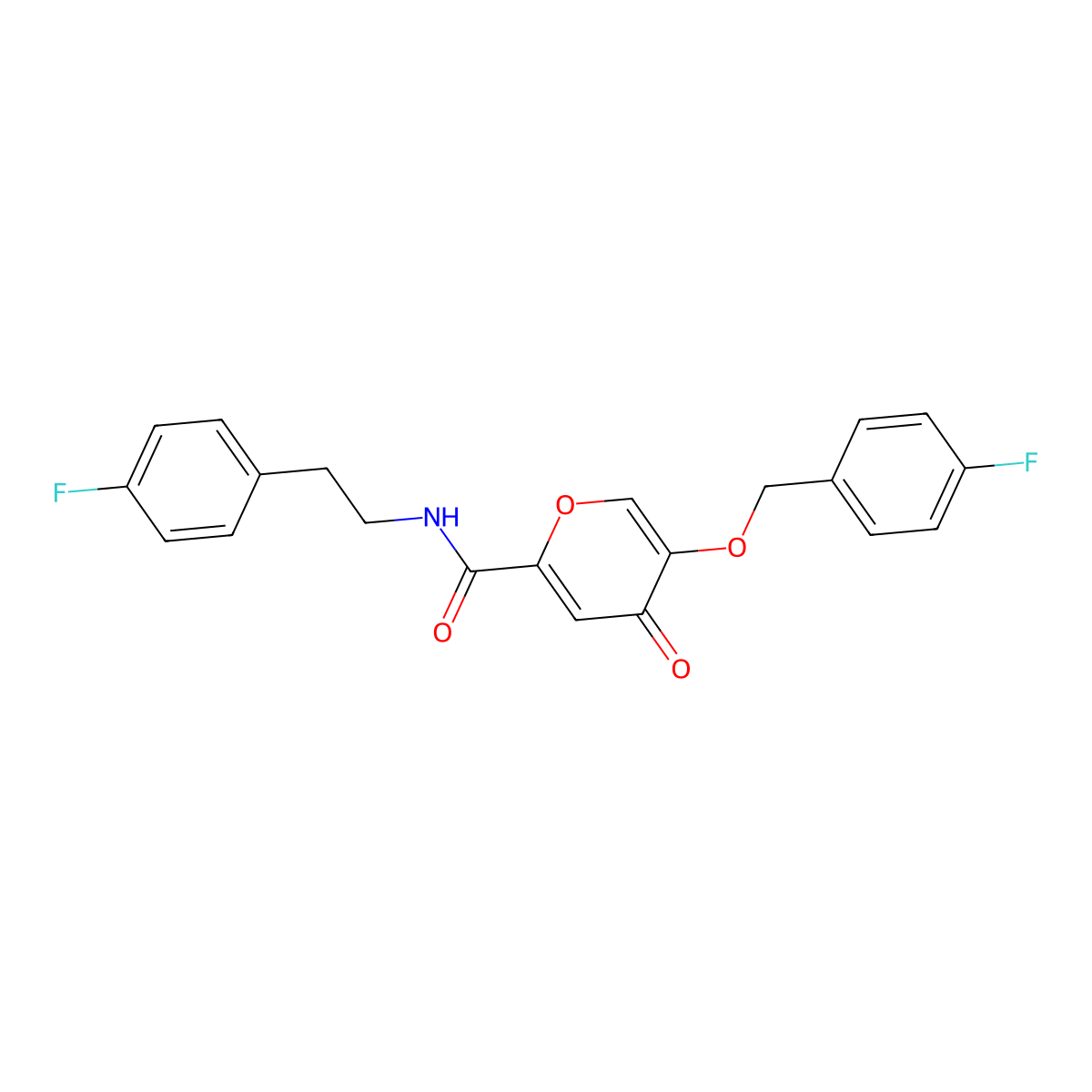 5-((4-fluorobenzyl)oxy)-N-(4-fluorophenethyl)-4-oxo-4H-pyran-2-carboxamide molecular structure, CAS 1021093-91-3