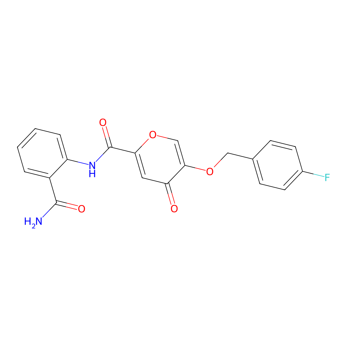 N-(2-carbamoylphenyl)-5-((4-fluorobenzyl)oxy)-4-oxo-4H-pyran-2-carboxamide molecular structure, CAS 1021093-93-5