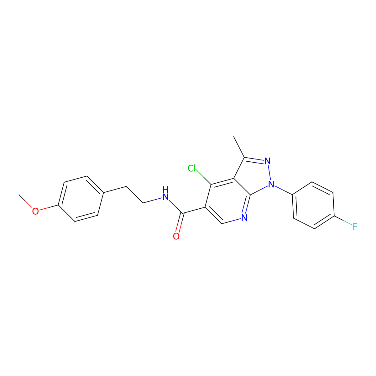 4-chloro-1-(4-fluorophenyl)-N-(4-methoxyphenethyl)-3-methyl-1H-pyrazolo[3,4-b]pyridine-5-carboxamide molecular structure, CAS 1021093-94-6