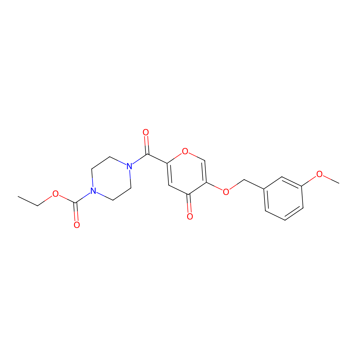 ethyl 4-(5-((3-methoxybenzyl)oxy)-4-oxo-4H-pyran-2-carbonyl)piperazine-1-carboxylate molecular structure, CAS 1021093-95-7